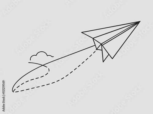 continuous single line drawing of paper plane flying, line art vector illustration
