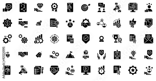 A Collection Of Credibility Icons Collection Isolated Silhouette Solid Icons Including Quality,Business,Hand,Success,Gear Vector Illustration Linear Pictogram Pack