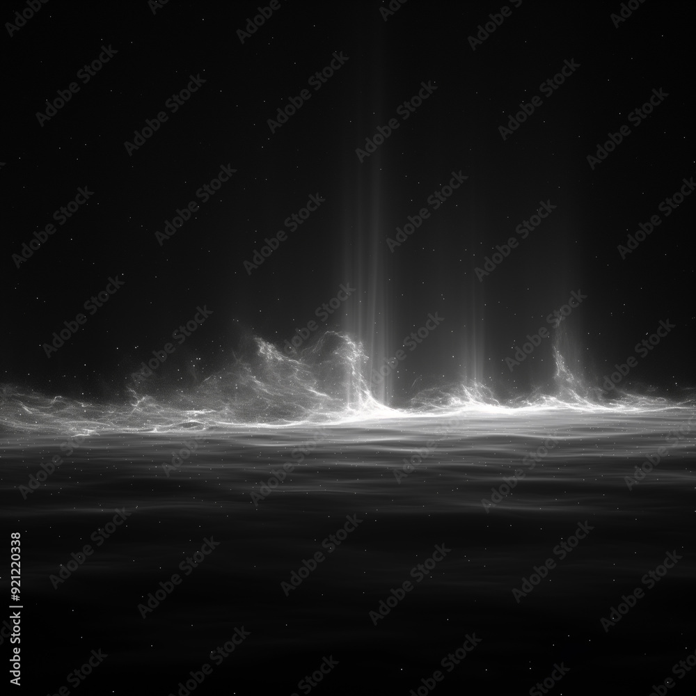 A black and white photo of a dark ocean with a few white streaks in the water A black and white photo of a dark ocean with a few white streaks in the water