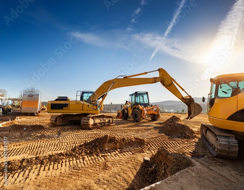 Construction Site With Excavators on Sunny Day photo