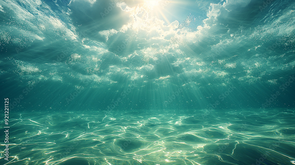 The ocean is calm and the sun is shining on the water The ocean is calm and the sun is shining on the water