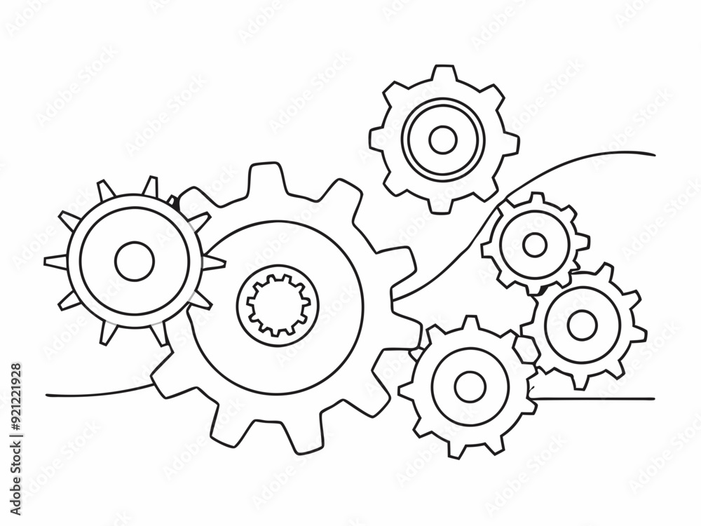 continuous single line drawing of gear wheels, gear line art vector illustration
continuous single line drawing of gear wheels, gear line art vector illustration