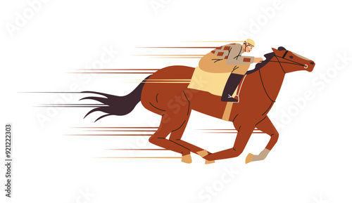 Vector illustration of equestrian competitions featuring a running racehorse and a rider in uniform photo