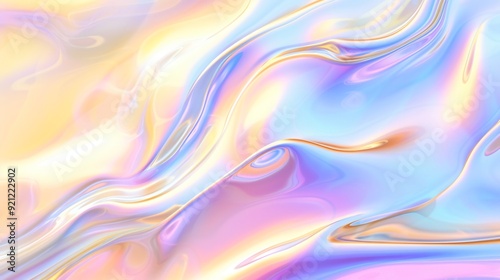 Rainbow abstract smooth holographic background with pearlescent gradient, texture with foil metallic effect in pastel colors