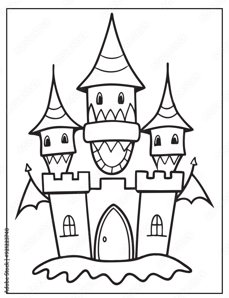 Halloween Vampire's Castle line art, Black and white art Halloween Vampire's Castle line art, Black and white art