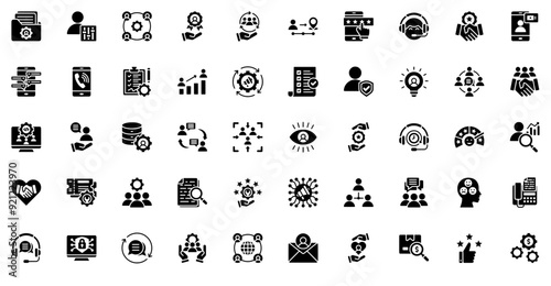 Mega Set Of Vector Customer Relationship Isolated Silhouette Solid Icons With Client,Management,Communication,Connection,Customer Business Infographic Elements Logo Vector Illustration