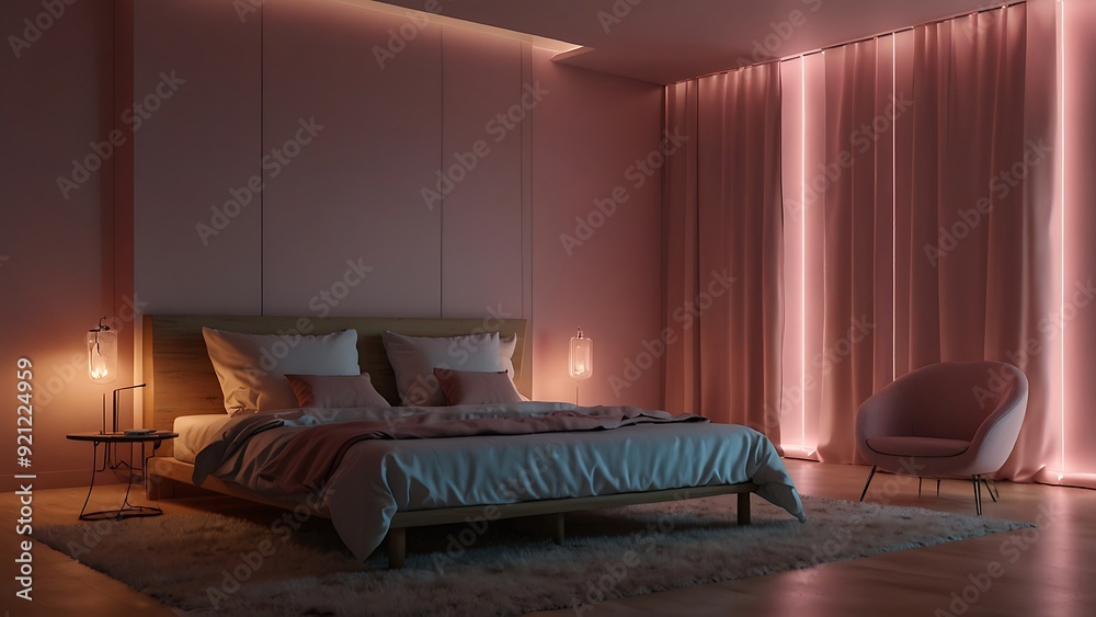 Fototapeta premium Modern Living Room Interior Design, Cozy living room interior in night