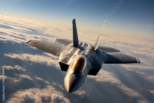 fighter jet soaring above clouds at sunset 