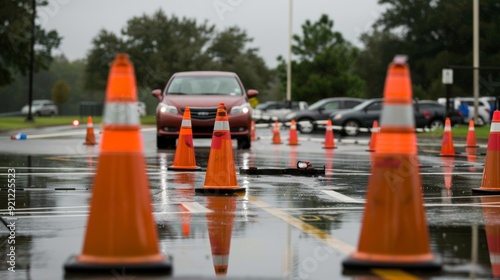 Defensive Driving Lesson with Car Navigating Through Obstacle Course for Safe Driving Skills photo