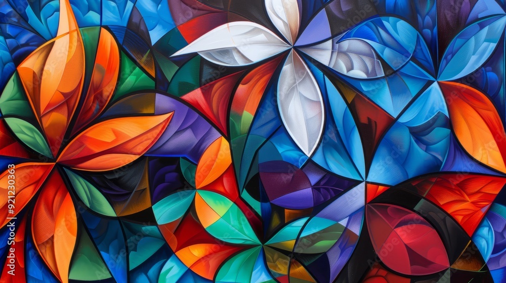 Abstract geometric painting of multi-colored flowers. Abstract geometric painting of multi-colored flowers.