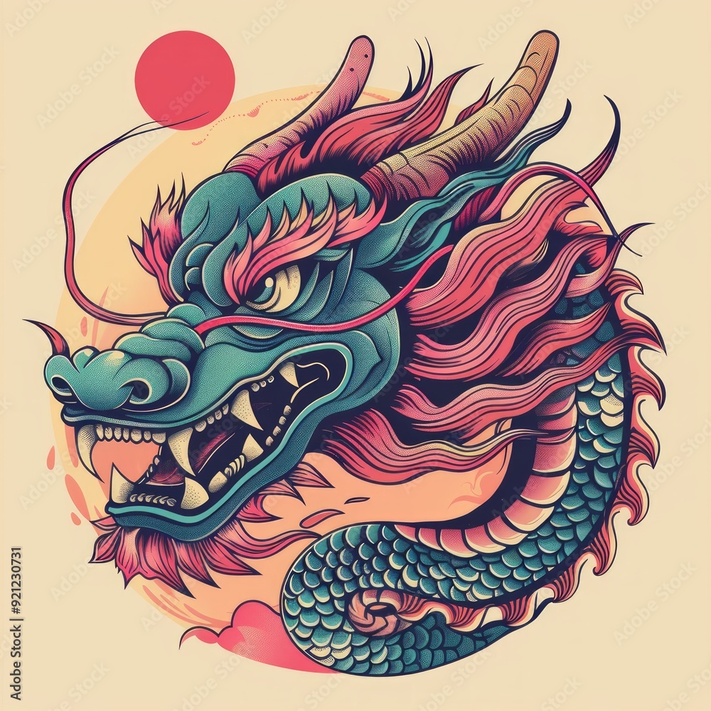 Vector illustration of japanese dragon head Vector illustration of japanese dragon head