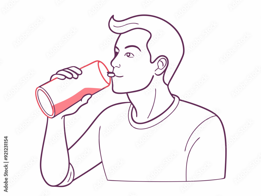 continuous single line drawing of man drinking from soda can, line art vector illustration
continuous single line drawing of man drinking from soda can, line art vector illustration