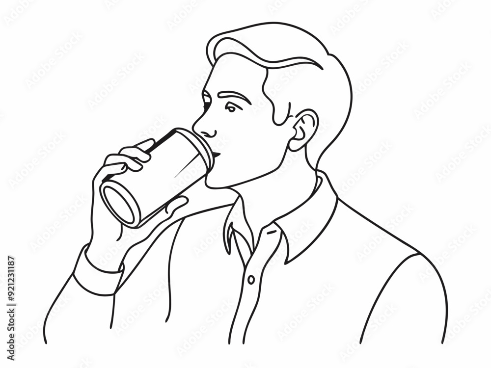 continuous single line drawing of man drinking from soda can, line art vector illustration
continuous single line drawing of man drinking from soda can, line art vector illustration