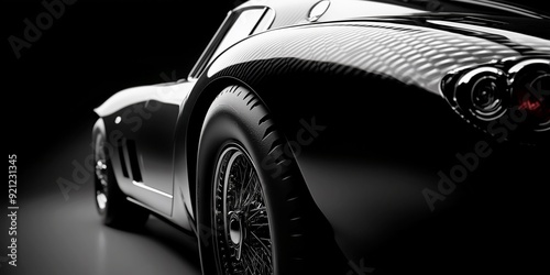 Photography, abstract, automotive design, luxury car close-up, sleek black curves, modern sports car, high-performance vehicle, dark aesthetic, glossy finish.