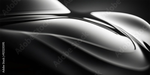 focusing on the edge curve of a futuristic car hood with smooth silver lines and a sleek monochromatic design, evoking a sense of modern luxury.