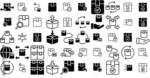 Set Of Delivery Icons Web Header Banner Design Containing Box,Package,Delivery-Box,Delivery,Product Stroke Icon Collection. Vector Illustration