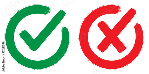 Check mark icon brush and X mark symbol brush stroke