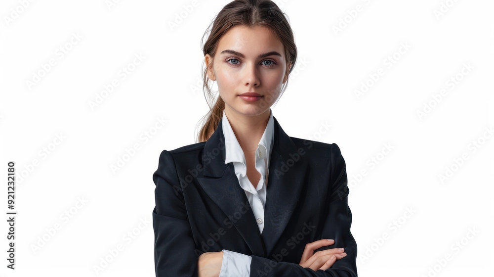 Business woman portrait isolated on white transparent background, businesswoman in suit, crossed arms, PNG Business woman portrait isolated on white transparent background, businesswoman in suit, crossed arms, PNG