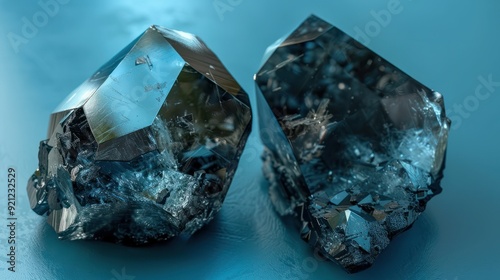 carbone pur dans deux formes diffÃ©rentes : du charbon et un diamant - fond bleu photo