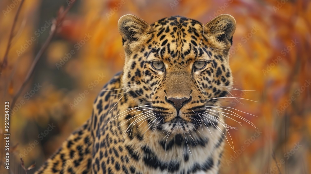 Portrait of a the Amur leopard (Panthera pardus orientalis). East Siberian leopard. Red List Portrait of a the Amur leopard (Panthera pardus orientalis). East Siberian leopard. Red List