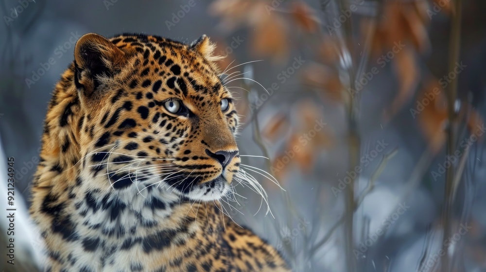 Portrait of a the Amur leopard (Panthera pardus orientalis). East Siberian leopard. Red List Portrait of a the Amur leopard (Panthera pardus orientalis). East Siberian leopard. Red List