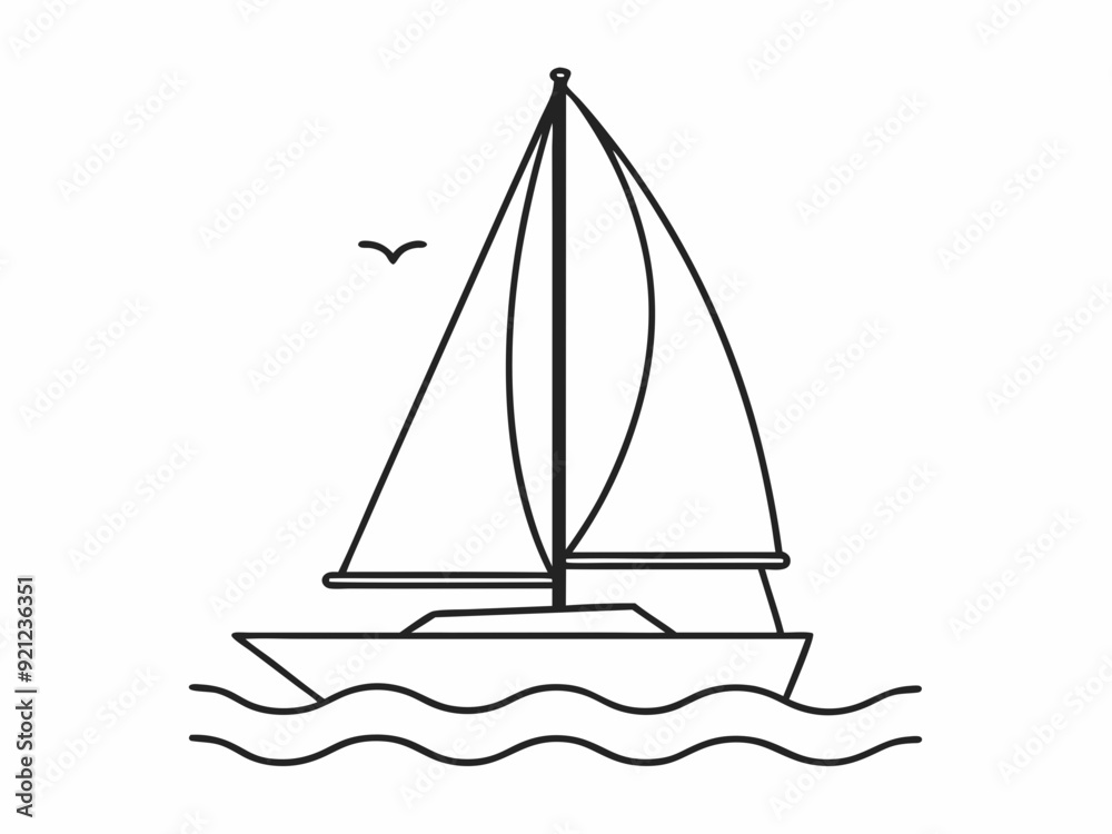 continuous single line drawing of sailboat on water, line art vector illustration
continuous single line drawing of sailboat on water, line art vector illustration