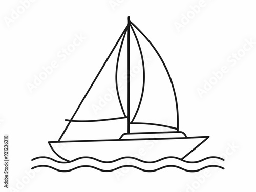 continuous single line drawing of sailboat on water, line art vector illustration
