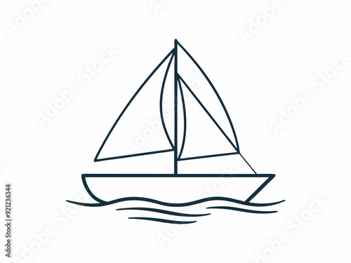 continuous single line drawing of sailboat on water, line art vector illustration
