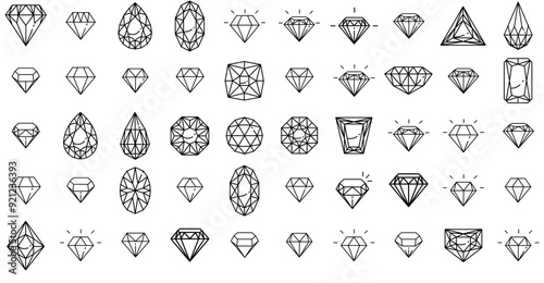 Set Of Linear Diamond Vector Symbols Apps, Websites Ui Designs Suitable For Diamond,Adamant,Jewel,Gem,Stroke Set Vector Flat Line Icons photo