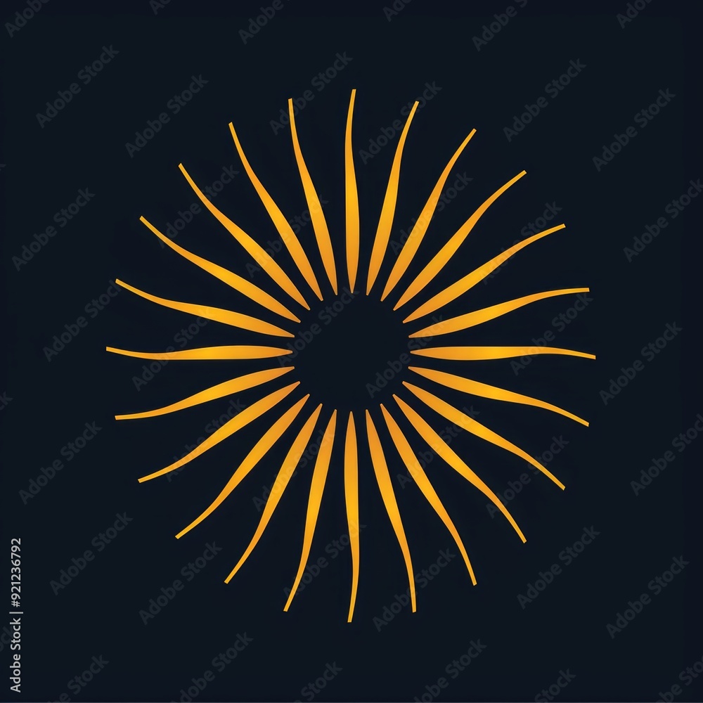 Abstract Sun Logo Line. Yellow Sun Icon with Geometric Radial Rays of Sunburst isolated on Dark Background. Usable for Business and Nature Logos. Flat Vector Logo Design Template Element