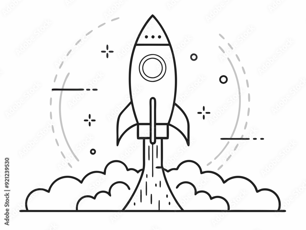 continuous single line drawing of rocket spaceship takeoff, rocket launch line art vector illustration
continuous single line drawing of rocket spaceship takeoff, rocket launch line art vector illustration