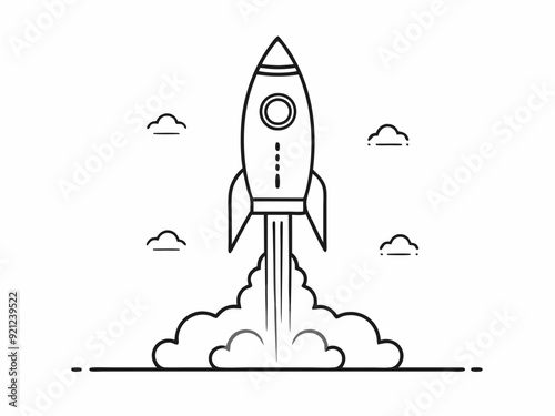 continuous single line drawing of rocket spaceship takeoff, rocket launch line art vector illustration
