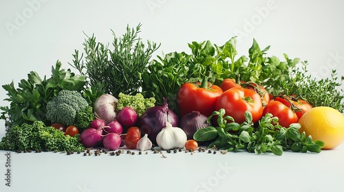 Fresh vegetables background, white background with vegetables.