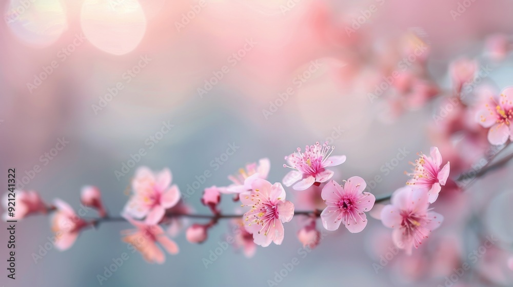 Delicate Pink Cherry Blossoms Blooming in Spring Afternoon Light