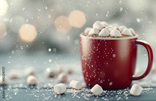 Cozy Cup of Hot Chocolate With Marshmallows on a Frosty Winter Evening