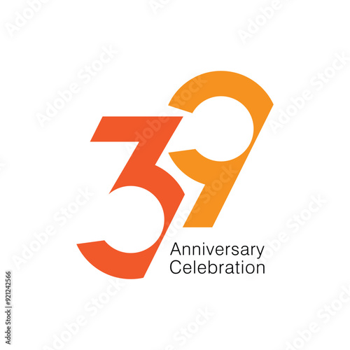 39 logo, 39th Anniversary Logo, 39th Golden Color, Vector Template Design element for birthday, invitation, wedding, jubilee, and greeting card illustration.
