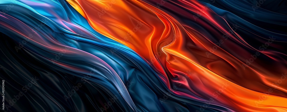 Fototapeta premium Intense Color Wave Abstract Header Banner on Grainy Midnight Blue Background