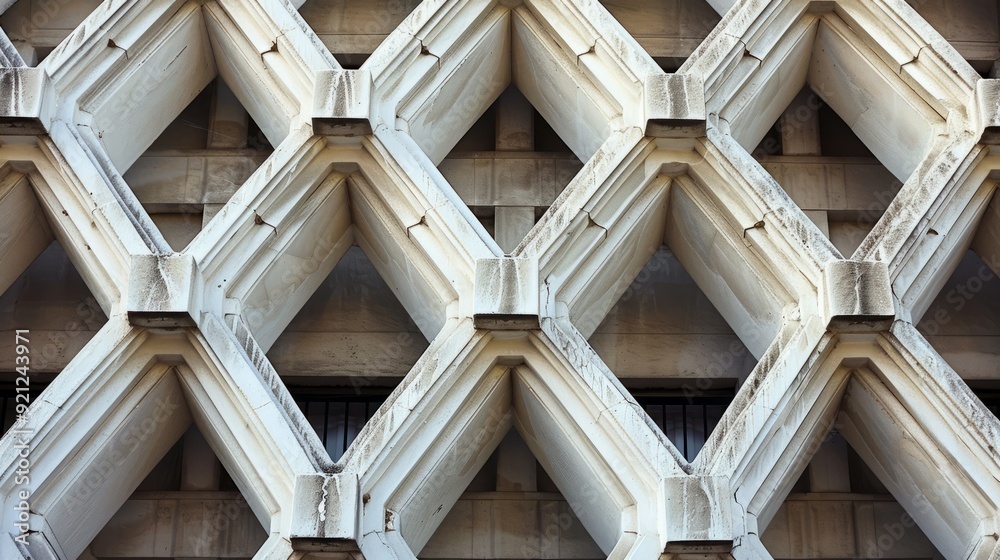 Obraz premium Abstract geometric pattern of concrete shapes and lines on a building.