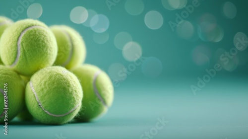 Fresh Tennis Balls Piled on a Bright Surface With Soft Lighting
