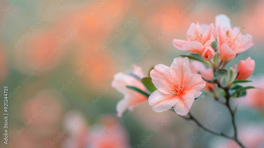 Obraz premium Delicate Pink Flowers Blooming in a Garden After Rain