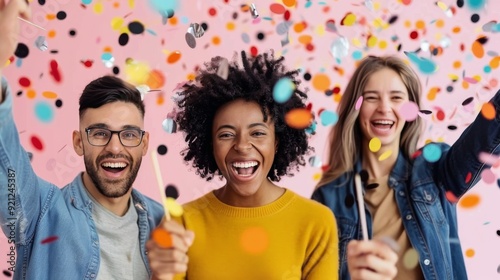 Celebration With Colorful Balloons and Confetti at Indoor Party