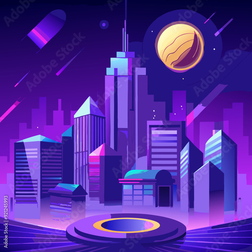 A futuristic cityscape with bright and flying art vector