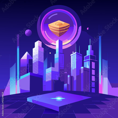 A futuristic cityscape with bright and flying art vector