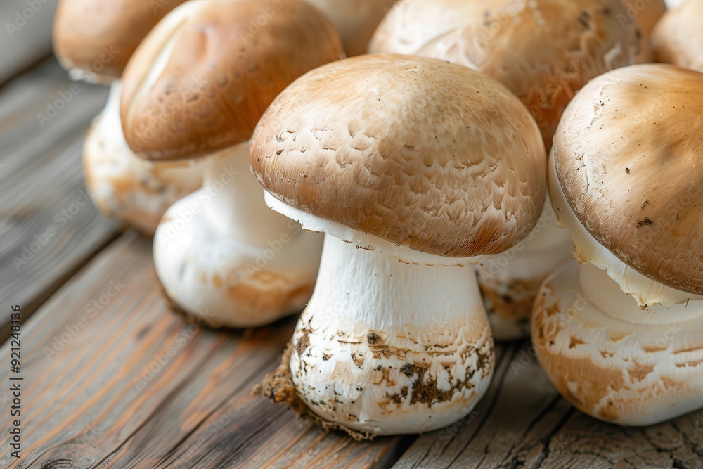 Edible Mushrooms: Enokitake Group on Wooden Background in Forest Setting Edible Mushrooms: Enokitake Group on Wooden Background in Forest Setting