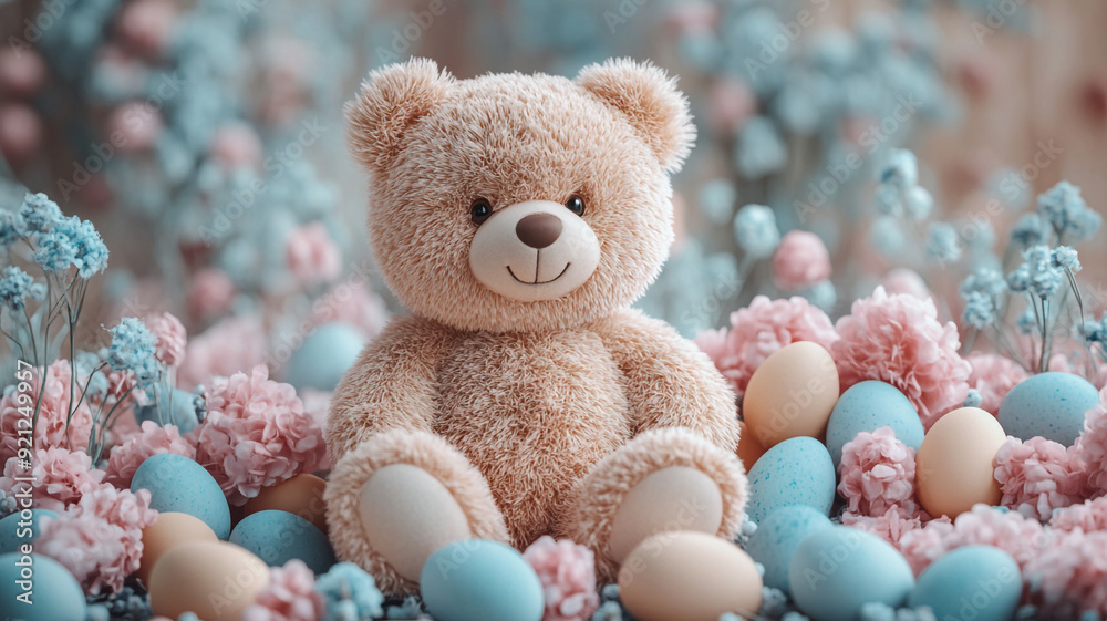Cute Teddy bear and Easter eggs. Cute Teddy bear and Easter eggs.