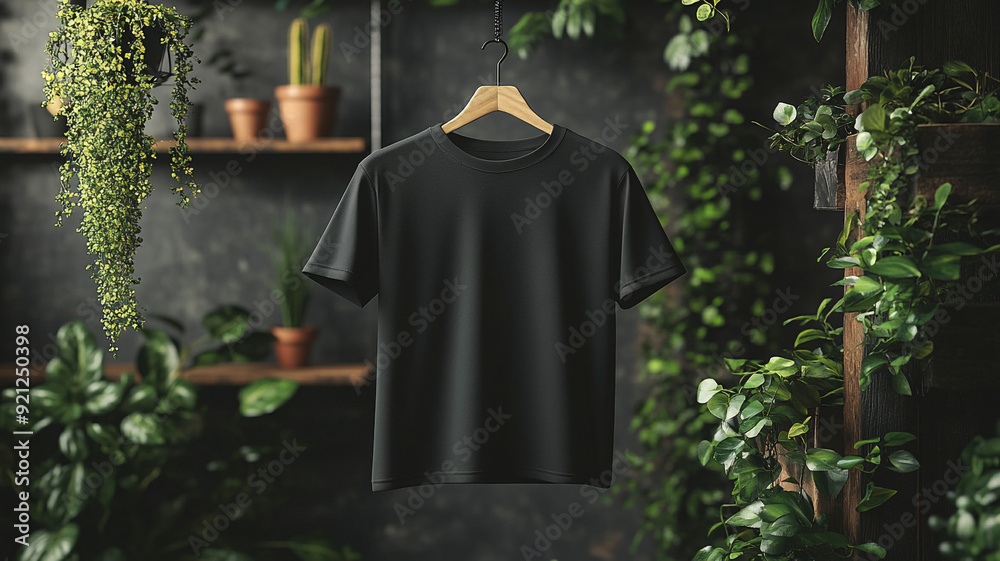 Black T-shirt on the background of the wall. Black T-shirt on the background of the wall.