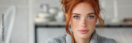 Young Woman With Red Hair Posing in a Cozy Indoor Setting