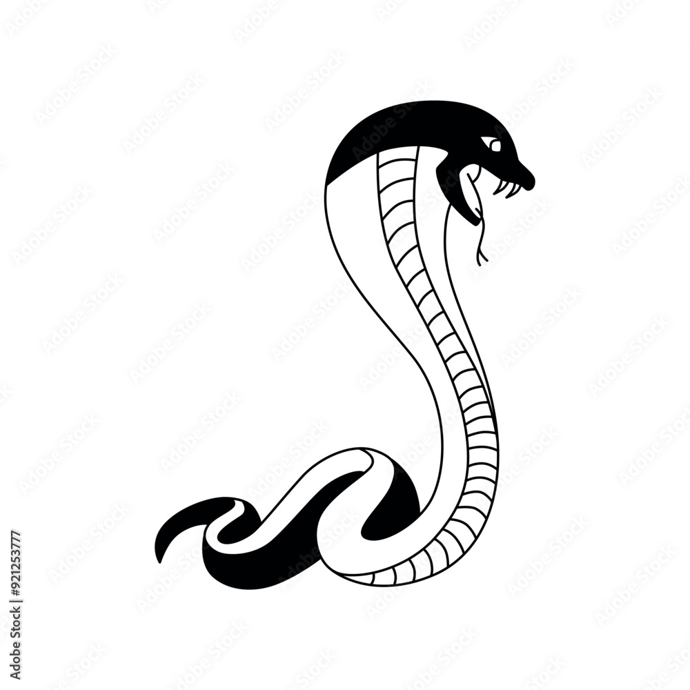 Fototapeta premium Snake line - symbol Chinese oriental New Year 2025 symbol. Vector stock hand drawing illustration for design template tattoo or congratulations greeting card, banner, calendar. Editable stroke.
