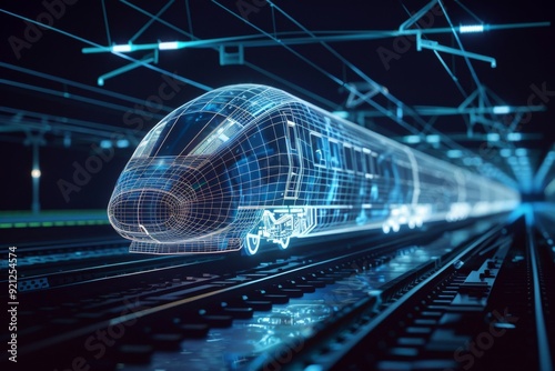 on blue paper, technical diagram of the high-speed rail