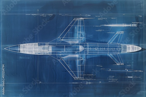 on blue paper, technical diagram of the supersonic ballistic missle